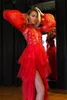 Grundläggande avslappnade klänningar Vazn Formal Elegant Red Color Lace Hollow Out A Line Night Party Chic Ladies Slim Dress Full Sleeve Lady Maxi 230522