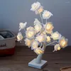 Table Lamps LED White Pink Rose Flower Bedside Bedroom Night Light Lamp Home Decor Simulation Tree Christmas Wedding Party Desk