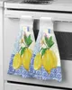 Blå och vit porslinstrukturskarta Lemon Handduk Mikrofiber hängande torkdukar Tygrengöring Handduk Köksverktyg Tillbehör