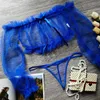 Sexy Set Ellilace Transparent Sous-Vêtements Épaule Sexy À Volants Costume Exotique À Manches Longues En Dentelle Sexy Sissy Top G-string Pantalon 230520