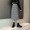 Saias engrossam lã mistura Houndstooth Women Women Straight Autumn Inverno Inverno elegante Casual Midi Slimming Vintage Warm saia