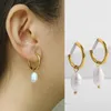 Hoop Earrings Elegant Imitation Pearls Round Circle For Women Fashion Gold Color Small Huggie Hoops Eardrop Jewelry Gift