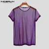 Men s T Shirts Men Mesh T Shirt See Through 2023 Shiny O Neck Short Sleeve Sexy Tee Tops Streetwear Party Nightclub Camisetas S 5XL INCERUN 7 230522