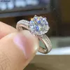 Pierścienie zespołowe 100 prawdziwy 14 K Biała Złota Pierścień dla kobiet Natural Anillos de Bizuteria White 2 Carats Diamond Anillos Mujer Pave Ustawienie biżuterii J230522