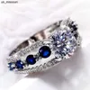 Bandringar Vintage Solid 925 Sterling Silver Bule Gemstone Rings for Women High Quality Anniversary Wedding Party Rings Rings for Women J230522