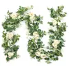 Dekorative Blumen 2er-Pack Eukalyptus-Girlande mit Champagner-Rosengrün, große Menge künstlicher Blumenblätter aus Seide, Ranken, CNIM