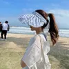 Wide Brim Hats Women Sun Empty Top Summer Plaid Visors Cap Gorros Ladies Outdoor Large Beach UV Protect Feminino Caps