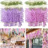 Dekoratif çiçekler 12pcs 110cm yapay wisteria asma çelenk ipek bitkileri düğün için rattan asılı ev bahçe duvar dekor