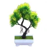 Decorative Flowers 1pc Artificial Lifelike Plant Bonsai DIY Simple Potted Ornament Pine Tree For Home Garden Decor