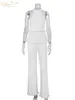 Pantalon deux pièces femme Clacive Sexy dos nu débardeur ensemble femme 2 été blanc pantalon plissé costumes femme élégante taille haute large 230522