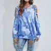 Kvinnors t-skjortor ihåliga ut tie-dye tryck ropa de mujer 2023 o-hals pullover gröda toppar kvinnliga high street kvinnor blusar och modeskjorta