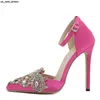 Sandals Liyke High Quality Crystal Diamond Pointed Toe Stiletto Heels Wedding Prom Shoes Fashion Buckle Strap Women Pumps Sandal Size 42 J230518 J230519
