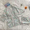 Home Kleidung Alien Kitty Chic Mint Druck Casual Blumen 2023 Baumwolle Sexy Sommer Pyjamas Süße Nachtwäsche Homewear Lose Zwei Stück Anzug