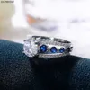 Bandringar Vintage Solid 925 Sterling Silver Bule Gemstone Rings for Women High Quality Anniversary Wedding Party Rings Rings for Women J230522