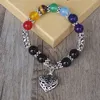 Charm Bracelets Men Women 7 Chakra Bangles Healing Crystals Stone Pray Mala Heart Pendant Strand Bracelet JewelryCharm