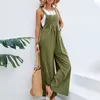 Kvinnors jumpsuits Rompers Vintage Cotton Linen Jumpsuit Women 2023 Casual Solid Button Wide Leg Suspender Pants With Pockets Summer Loose Overalls Rompers P230522