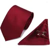 Conjunto de 3 uds de pajaritas para hombre, novio, vino, rojo, sólido, rayado, punto, 7,5 CM, corbata de poliéster, gemelos, bolsillo, pañuelo cuadrado, conjuntos, regalo de boda