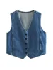 Gilets pour femmes TRAF Femmes Mode Avant Bouton Denim Gilet Vintage Col En V Sans Manches Femme Survêtement Chic Gilet Tops 230522