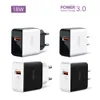 QC3.0 Fast Quick USB wall charger 18W power adapter 5V 3A 9v 2A for Iphone 12 13 14 15 samsung s7 s8 S10 S22 S23 lg android phone Retail package