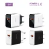 QC3.0 Snabb snabb USB -väggladdare 18W Power Adapter 5V 3A 9V 2A för iPhone 12 13 14 15 Samsung S7 S8 S10 S22 S23 LG Android Phone Retail Package