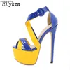 Sandaler Eilyken Blue High Heels Women Fashion Open Toe Ankel Buckle Strap Platform Sandaler Ladies Nightclub Party Dress Shoes Storlek 42 J230518 J230519 J230522