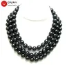 Colliers Qingmos Collier de perles de mer Noire pour femmes avec une coquille de mer noire ronde à 12 mm Collier de perles 3 brins