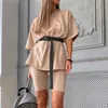 Kvinnor s tvådelade byxor Casual Solid Outfits Suit With Belt Home Loose Sports Tracks Fashion Leisure Bicycle Summer 230522