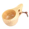 Tassen Untertassen Natürliche Holz Finnische Tasse Outdoor Camping Tragbare Kaffee Gummi Kreative Hause Küche Liefert Griff Drinkware