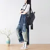 Kvinnors jumpsuits Rompers Spring Retro Women Large Size Denim Ladies Casual Pocket Button Hole Paneled Loose Overallswomens