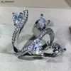 Anneaux de bande en argent sterling 925 exagéré grand anneau d'enroulement en forme de serpent dames bijoux zircon anneau fête cadeau de Noël en gros J230522