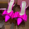 Sandal HH Le Cadeau Crystal Bow Slingback Pumpar Stiletto Heel Satin mode Pekade tår Party Dress Designer Evening Shoes Factory Footwear Original Kvalitet