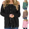 Women's Hoodies & Sweatshirts Solid Color Long-sleeved Hem Knotted Knitted Top Fashion One-shoulder Stitching Single-breasted Decorative Blo