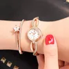 Relógios de pulseira de pulseira Top Brand Women Bracelet Clock Luxury Rhinestone Gold Dress Watch Fashion Casual Student Gift Lightz