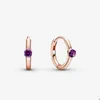 Purple Solitaire Huggie Hoop Earrings for Pandora 18K Rose Gold Wedding Party Earring Set designer Jewelry For Women Crystal diamond earring with Original Box