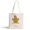 Storage Bags Cute Cactus Canvas Harajuku Kawaii Aesthetic Large Capacity Tote Shoulder Painting Handbags