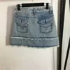 Luxo Hottie Saia Shorts de Verão Coloridos Bolsos de Diamante Bainha de Pele da Moda Cintura Alta Saia Denim Tamanho S-XL Azul Claro Saias de Designer Roupas Femininas