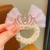 Fashion Bowknot Pearl Crown Princess Hair Bands Elastic Rubber Bands Hair Rope Children Hair Bun Ties Hair Styling Accessories
