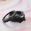 Band Rings 14K Black Gold Ring for Women Men Anillos Pure Obsidian Stone and Sapphire Gemstone Silver 925 Garnet Jewelry Ring Set for Women J230522