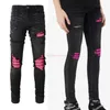 Designer Clothing Amires Jeans Denim Pants 8806 Fashion Amies Marque de mode Black Hole Red Patch Slim Fit Small Feet Hommes Jeans High Street Fashion Distressed Ripped