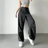 Outdoor Pants Women's parachute cargo pants Vintage solid pleated high waisted lace top chic sports pants 230520