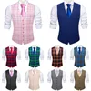 Men's Vests Elegant Cotton Men's Vest Spring Wedding Pink Blue Red Green Black Khaki Solid Plaid V-Neck Slim Waistcoat Tie Set Barry