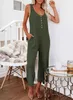 Damen-Overalls, Strampler, Damen-Sommer-Overall, ärmellos, einfarbig, Knopf-Overall, lässiger Overall mit Taschen, P230522