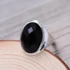 Cluster Rings Real 925 Sterling Silver Black Onyx Pour Femmes Simple Forme Ovale Lisse Multi-facettes Pierre Naturelle Redimensionnable