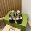 G Blondie Slides Thong Sandals mule Flat heels Square open-toe flat Slippers women Luxury Designers Lamb Genuine Leather Gold-toned Hardware Slippers