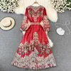 Casual Kleider Royal Style Vintage Print Langarm Frauen 2023 Sommer Herbst A-line Big Swing Elegante Party Kleider