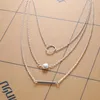 Pendant Necklaces Three Layers Disc Bar Silver Color Gold With Circle Choker Metal Plated Chain For Women Necklace.