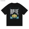 Мужские футболки Summer Rhude Tshirt негабаритная тяжелая ткань Пара негабаритные футболки для женщин Мужская футболка высшего качества мужчины Rhude Tee Us Size L230518