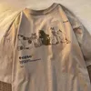 Damen Damen T-Shirt T Mode Shirt Marke Sommer Japanisches Frisches Paar Y2k Harajuku Cartoon Niedliche Katze Print O-Ausschnitt Kurzärmelige Tops Ästhetische Kleidung