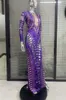 Casual Dresses Purple O Neck Ankellängd Kvinnor långärmad hög sträcka sexig ihålig ut 2023 bodycon maxi klänning firar födelsedagsdräkt