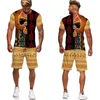 Roupa de jogging Africano Padrão folclórico de bases 3D Homens de camisetas impressos de t-shirt Conjunto de 2pc estilo de hip hop de manga curta o-gola-deco